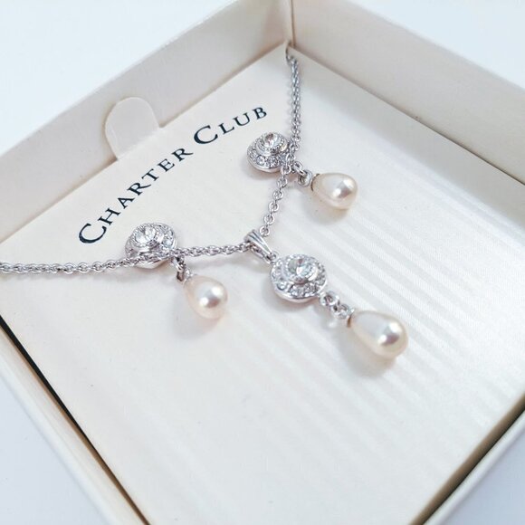 Charter Club Faux Pearl Earrings & Necklace - Picture 2 of 7